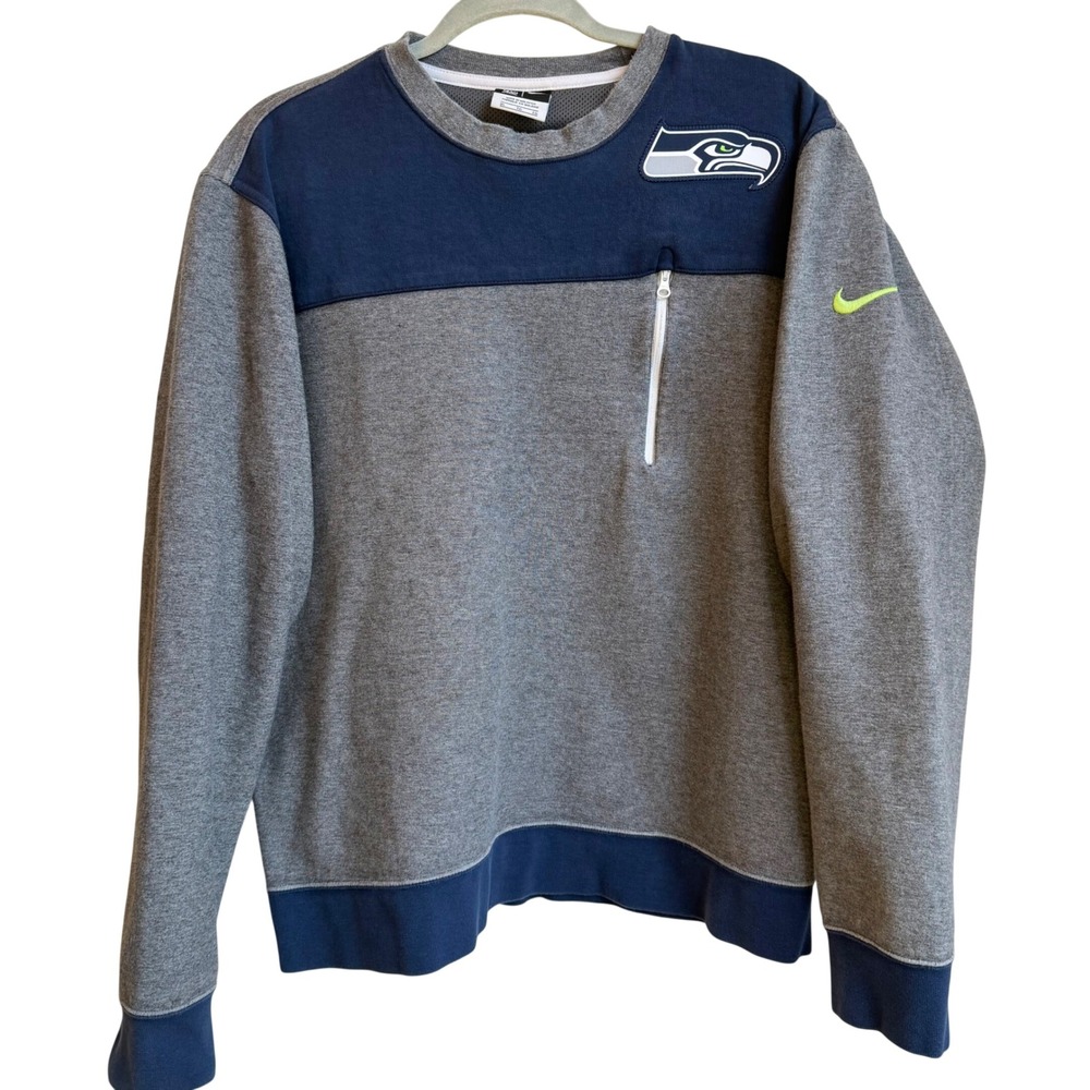 Nike‎ Seattle Seahawks Crew Sweatshirt Men's XL Blue Gray Fleece NFL 12th Man